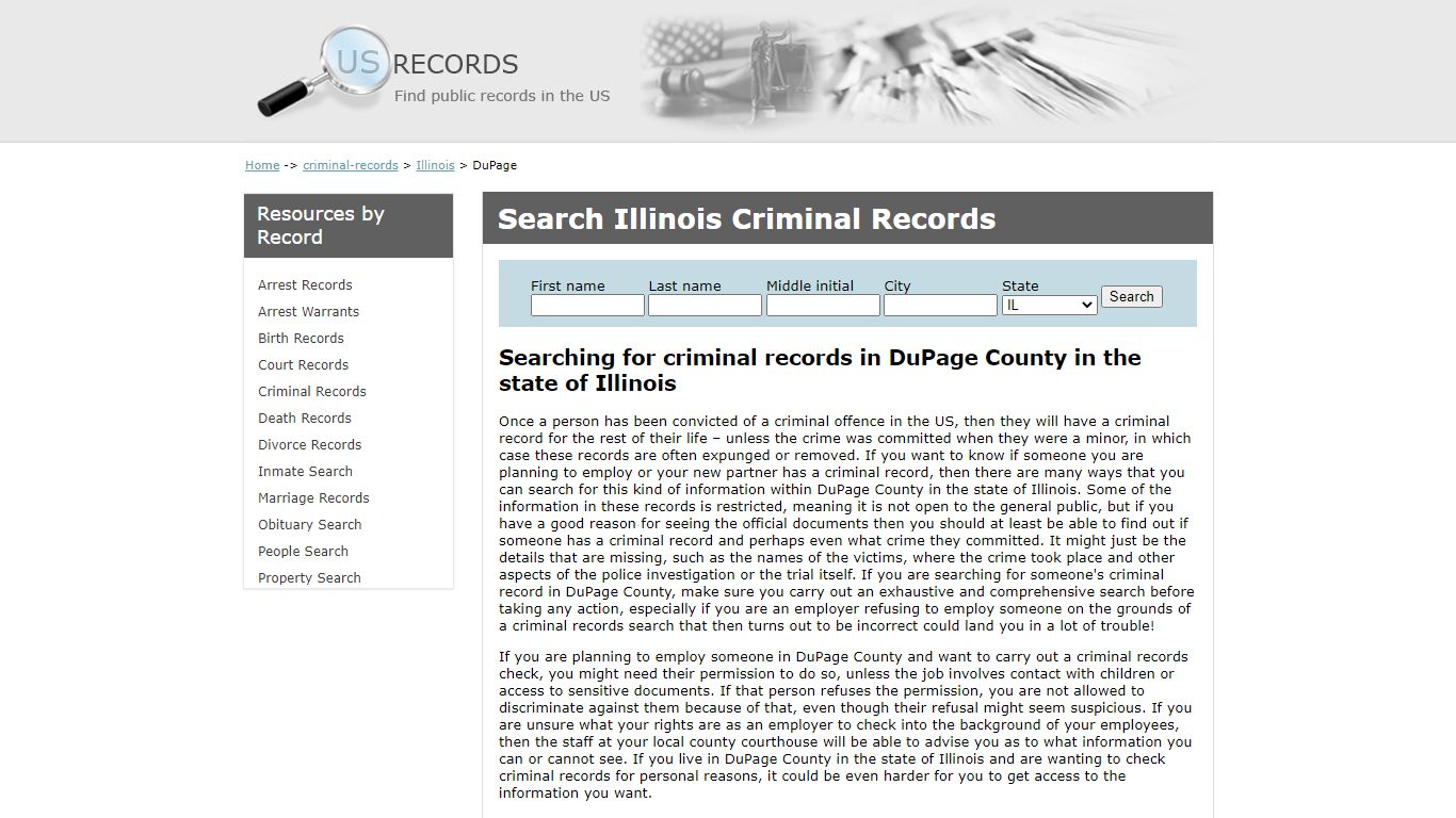 Search Criminal Records DuPage Illinois | US Records
